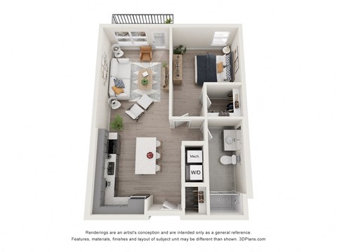 1 bed 1 bath McRee Floor Plan at The Edwin on Grand, Saint Louis, MO 63103